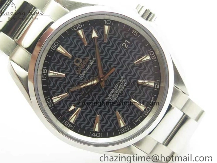 0228 FlexibleFit Aqua Terra 150M SS VSF 1:1 Best Edition Black Wave Textured Dial RG Hand on SS Bracelet A8500 Super Clone 8032